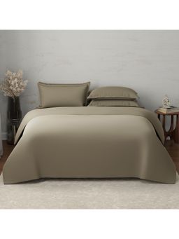 Boutique Living - Emblem Cotton 300 TC Olive Bedsheet With 4 Pillow Covers & Duvet Cover (King)