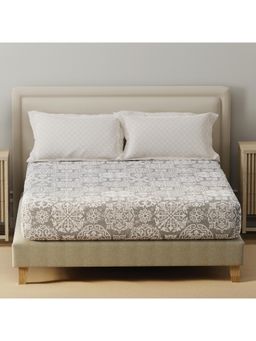 Layers - Basicx Cotton 120 TC Grey Printed Bedsheet With 2 Pillow Covers (Double)