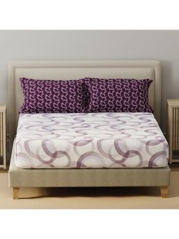 Layers - Basicx Cotton 120 TC Purple & White Geometric Bedsheet With 2 Pillow Covers (Double)