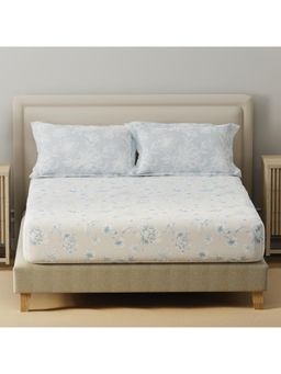 Layers - Basicx Cotton 120 TC Blue & Grey Floral Bedsheet With 2 Pillow Covers (Double)