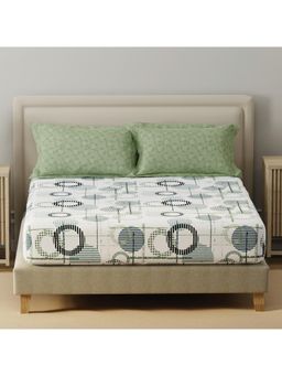Layers - Basicx Cotton 120 TC Green & White Geometric Bedsheet With 2 Pillow Covers (Double)