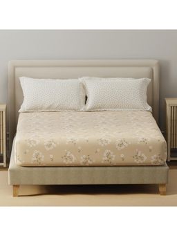 Layers - Basicx Cotton 120 TC Cream Floral Bedsheet With 2 Pillow Covers (Double)