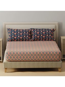 Layers - Basicx Cotton 120 TC Blue Printed Bedsheet With 2 Pillow Covers (Double)