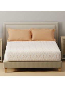 Layers - Basicx Cotton 120 TC Cream Geometric Bedsheet With 2 Pillow Covers (Double)