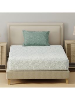 Layers - Basicx Cotton 120 TC Grey Floral Bedsheet With 1 Pillow Cover (Single)