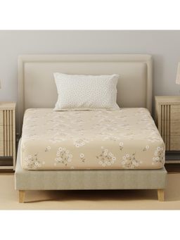 Layers - Basicx Cotton 120 TC Beige Floral Bedsheet With 1 Pillow Cover (Single)