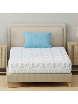 Layers - Basicx Cotton 120 TC Blue Geometric Bedsheet With 1 Pillow Cover (Single)