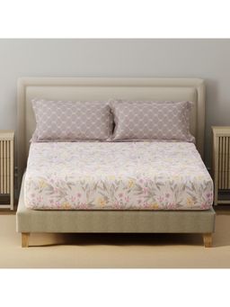 Layers - Basicx Cotton 120 TC Purple Floral Bedsheet With 2 Pillow Covers (King)