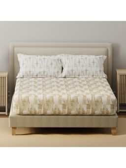 Layers - Basicx Cotton 120 TC Cream Floral Bedsheet With 2 Pillow Covers (King)