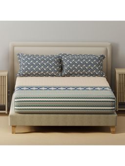 Layers - Basicx Cotton 120 TC Blue & Yellow Floral Bedsheet With 2 Pillow Covers (King)