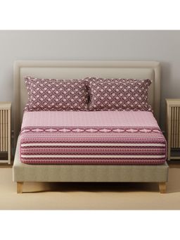 Layers - Basicx Cotton 120 TC Pink Floral Bedsheet With 2 Pillow Covers (King)