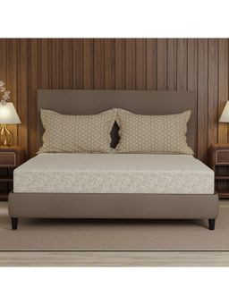 Boutique Living - Valatie Cotton 200 TC Beige Floral Bedsheet With 2 Pillow Covers (King)