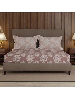 Boutique Living - Valatie Cotton 200 TC Mauve Floral Bedsheet With 2 Pillow Covers (King)