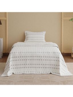 Boutique Living - Indo Musk Kasturi Cotton 200 Tc White Bedsheet With 1 Pillow Cover (Single)