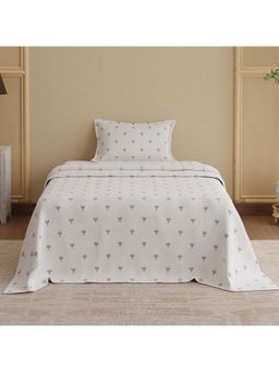 Boutique Living - Indo Musk Kasturi Cotton 200 Tc White Bedsheet With 1 Pillow Cover (Single)
