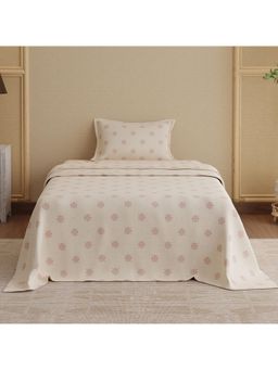 Boutique Living - Indo Musk Kasturi Cotton 200 Tc Cream Bedsheet With 1 Pillow Cover (Single)