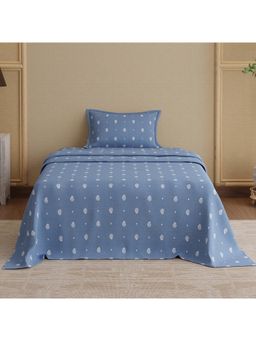 Boutique Living - Indo Musk Kasturi Cotton 200 Tc Blue Bedsheet With 1 Pillow Cover (Single)