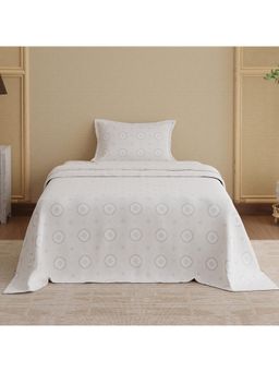 Boutique Living - Indo Musk Kasturi Cotton 200 Tc Off White Bedsheet With 1 Pillow Cover (Single)