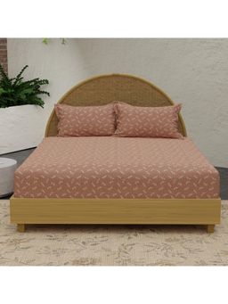 Boutique Living - Nature Bouquet 300 Tc Light Brown Bedsheet With 2 Pillow Covers (King)