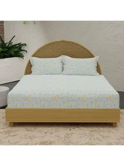 Boutique Living - Nature Bouquet 300 Tc Blue Floral Bedsheet With 2 Pillow Covers (King)