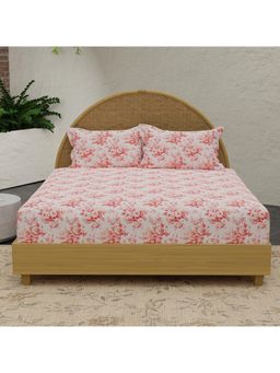 Boutique Living - Nature Bouquet 300 Tc Red Floral Bedsheet With 2 Pillow Covers (King)