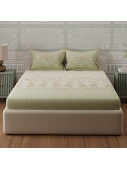 Boutique Living - Gardenia Augusta Vintage 300 TC Green & Cream Bedsheet With 2 Pillow Covers (King)