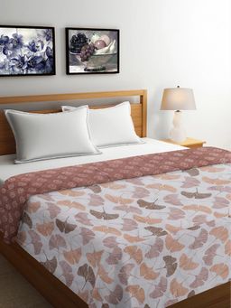 FABINALIV - White Floral Reversible 350 Gsm Micro Fiber Filling Bed Comforter (Double)