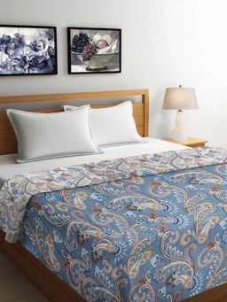 FABINALIV - Blue Floral Reversible Mild Winter 350 Gsm Micro Fiber Filling Bed Comforter (Double)