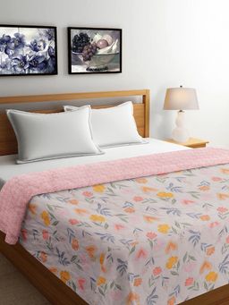 FABINALIV - Cream Floral Reversible 350 Gsm Micro Fiber Filling Bed Comforter (Double)