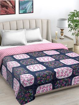 FABINALIV - Navy Blue Geometric Reversible 350 Gsm Filling Bed Comforter (Double)