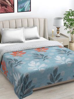 FABINALIV - Blue Floral Reversible Mild Winter 350 Gsm Micro Fiber Filling Bed Comforter (Double)