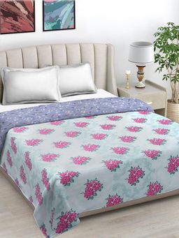 FABINALIV - Blue Floral Reversible Mild Winter 350 Gsm Micro Fiber Filling Bed Comforter (Double)