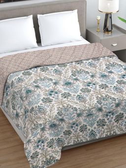 FABINALIV - Off White Floral Ultrasonic Quilted Reversible 350 Gsm Ac Room Bed Comforter (Double)