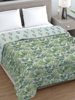 FABINALIV - Green Floral Ultrasonic Quilted Reversible 350 Gsm Ac Room Bed Comforter (Double)