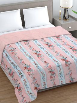 FABINALIV - Pink Floral Ultrasonic Quilted Reversible 350 Gsm Ac Room Bed Comforter (Double)