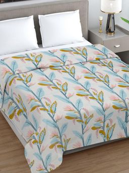 FABINALIV - White Floral Ultrasonic Quilted Reversible 350 Gsm Ac Room Bed Comforter (Double)