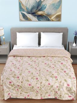 FABINALIV - Beige Floral Ultrasonic Quilted Reversible 350 Gsm Ac Room Bed Comforter (Double)