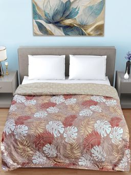 FABINALIV - Brown Floral Ultrasonic Quilted Reversible 350 Gsm Ac Room Bed Comforter (Double)