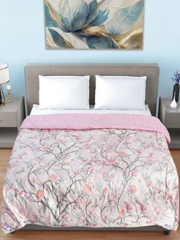 FABINALIV - Pink Floral Ultrasonic Quilted Reversible 350 Gsm Ac Room Bed Comforter (Double)
