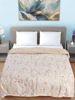FABINALIV - Beige Floral Ultrasonic Quilted Reversible 350 Gsm Ac Room Bed Comforter (Double)