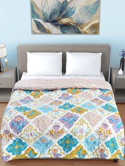 FABINALIV - White Ethnic Ultrasonic Quilted Reversible 350 Gsm Ac Room Bed Comforter (Double)