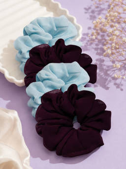 OOMPH - Multi-Color Georgette Ponytail Scrunchies (Pack of 4)