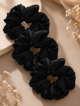 OOMPH - Black Satin Tissue Scrunchies (Pack of 3)