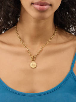 Accessorize London - Gold Waterproof Stainless Steel Sun Coin Pendant Necklace