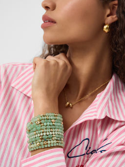 Accessorize London - Green Bead Stretch Bracelets (Pack of 11)