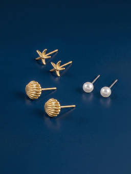Accessorize London - 14k Gold-Plated Multi-Color Shell Stud Earrings (Pack of 3)