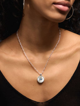 Accessorize London - White Sterling Silver-Plated Evil Eye Pendant Necklace