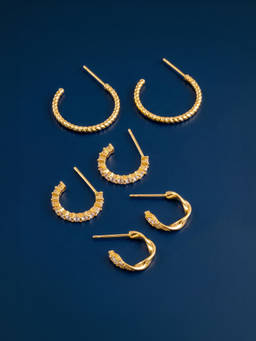 Accessorize London - 14k Gold-Plated White Twist Hoop Earrings Pack of 3 (Pack of 3)