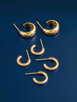 Accessorize London - 14k Gold-Plated Chunky Huggie Hoop Earrings (Pack of 3)