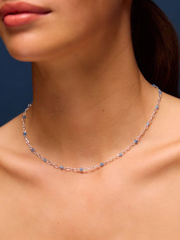 Accessorize London - Sterling Silver-Plated Blue Quartz Station Necklace